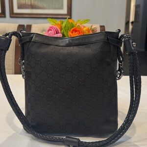 Authentic Gucci Black Embossed Shoulder Bag